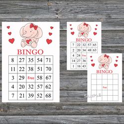Rose elephant bingo cards,Elephant bingo game,Elephant printable bingo cards,60 Bingo Cards,INSTANT DOWNLOAD--283