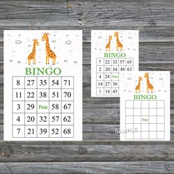 Cute giraffe bingo cards,Giraffe bingo game,Safari animals printable bingo cards,60 Bingo Cards,INSTANT DOWNLOAD--281