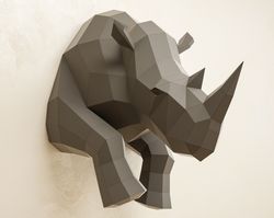 Papercraft Rhino, Paper craft rhinoceros, DIY sculpture, PDF template, 3D origami model kit, animal trophy