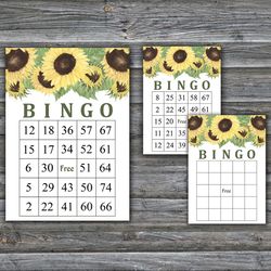 Sunflower bingo cards,Sunflower bingo game,Sunflower printable bingo cards,60 Bingo Cards,INSTANT DOWNLOAD--221