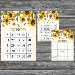 Sunflower bingo cards,Sunflower bingo game,Flower printable bingo cards,60 Bingo Cards,INSTANT DOWNLOAD--220