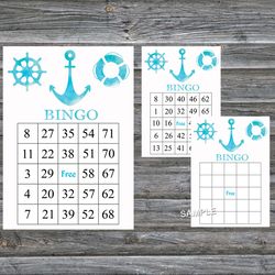 Nautical bingo cards,Nautical bingo game,Nautical printable bingo cards,60 Bingo Cards,INSTANT DOWNLOAD--219
