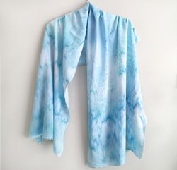Blue silk scarf Women autumn shawl Tye Dye handkerchief Mom Oma Birthday gift for her Thankgiving gift for sister