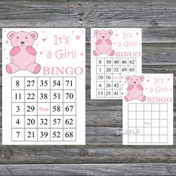 Pink Teddy bear bingo cards,Teddy bear bingo game,Woodland printable bingo cards,60 Bingo Cards,INSTANT DOWNLOAD--213