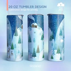 20 oz Skinny Tumbler Design with Winter Landscape, Tapered/Straight Tumbler Sublimation Template, PNG JPEG Download