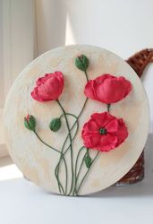 Floral painting with 3D red poppies Mother's day gift Wildflower painting Mom gift Home decor Wall decor