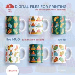 Winter Bundle, 11oz Mug Sublimation Designs with Winter Clothes, Cozy Winter, PNG JPEG Files Digital Download