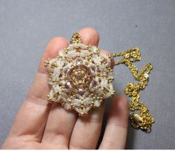 Snowflake Necklace Seed Bead Pendant Beaded Snowflake Beadwork Jewelry pendant on chain white pendant