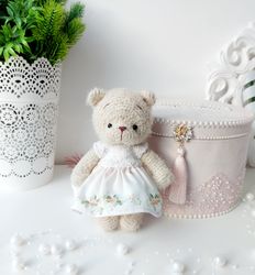 Crochet bear Plush teddy bear Amigurumi bear Bear in dress Bear plush Beautiful bear toy