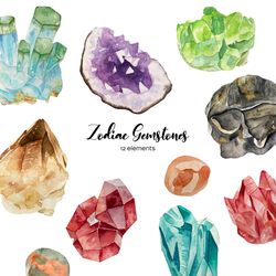 Watercolor Zodiac Birthstone Clipart, Astrology 12 PNG illustration
