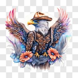 Eagle with Cowboy Hat-Western-Inspired Scene in PNG and SVG