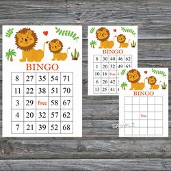 Lion bingo cards,Lion bingo game,Lion printable bingo cards,60 Bingo Cards,INSTANT DOWNLOAD--202