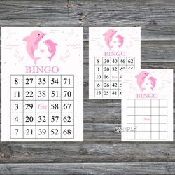 Pink Dolphin bingo cards,Dolphin bingo game,Dolphin printable bingo cards,60 Bingo Cards,INSTANT DOWNLOAD--200