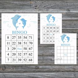 Blue Dolphin bingo cards,Dolphin bingo game,Dolphin printable bingo cards,60 Bingo Cards,INSTANT DOWNLOAD--199