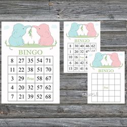 Baby Elephant bingo cards,Elephant bingo game,Elephant printable bingo cards,60 Bingo Cards,INSTANT DOWNLOAD--195