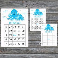 Blue Octopus bingo cards,Octopus bingo game,Octopus printable bingo cards,60 Bingo Cards,INSTANT DOWNLOAD--191