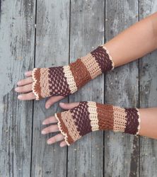 Cottagecore outfit fingerless gloves, brown lace gloves, boho fingerless mitts, cotton lace gloves, victorian gloves