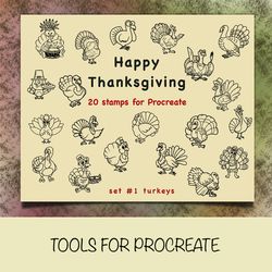 Procreate stamps happy thanksgiving, Procreate stamps holiday, Procreate doodle, digital tools, happy thanksgiving day,