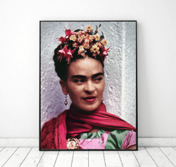Color frida kahlo portrait poster printable, Frida Kahlo print download, Frida Kahlo wall art
