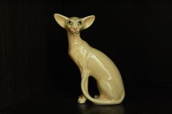 Oriental cat figurine ceramics handmade, statuette porcelain