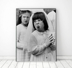 girl showing tongue vintage photo printable, funny vintage photo print, black and white photo, photo art print, wall art