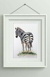 Watercolor original zebra painting 8x11 inches wall decor art by Anne Gorywine