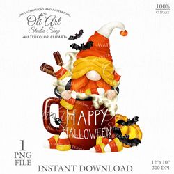 Happy Halloween, Coffee Drink Clip art PNG, Candy corn and gnome.