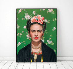 Portrait Frida Kahlo Poster Green Flowers, Frida Kahlo printable, Frida Kahlo wall art