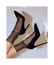 Black Sheer Socks Lurex Shiny Womens | Tulle Socks Retro Gophre Nylon | Black Mesh Socks Transparent