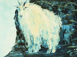 Snow Goat Painting Animal Original Art Oil Small Impasto Painting Goat Artwork Abstract Art 5 by 7" by originalpainting