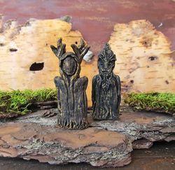 Set 2 figurines – Horned god Cernunnos statue, Green Man figurine Mini statuette Celtic god Pagan altar decor Wicca