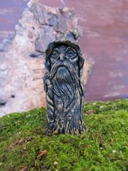 Merlin figurine Old wizard Sorcerer Magician Druid Pagan hood doll Altar Figurine Collectible figure Statue magic room