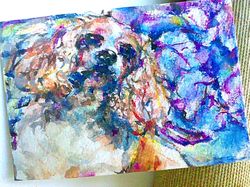 Original art aceo, dog puppy animals painting,with love and care, home pets in art2