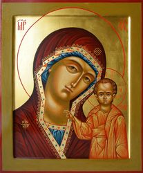 Icon Kazan Mother of God, orthodox icon, hand painted icon, religious painting, original Gold Leaf