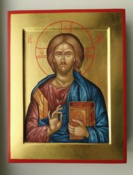 Icon Jesus Christ Pantocrator Hand painted icon Lord orthodox icon original egg tempera on wood with Gold Leaf