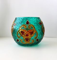 Emerald Candle Holder Tealight Holder Hand-Painted Light Bowl Centerpiece