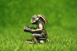 Figurine Hare, rabbit miniature statuette of bronze, metal figurine