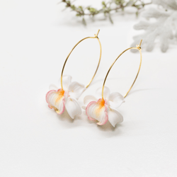 White Orchid Earrings Hoops. Bridesmaids Earrings Set. Tropical Flower In Hoop. Polymer Clay Jewelry. Floral Jewelry