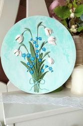 Bouquet of 3D forget - me - nots and snowdrops Mother's day gift Floral painting Wall decor Home decor