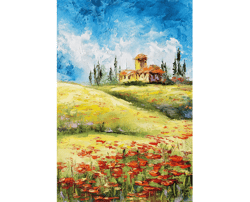 Tuscany Painting Landscape Original Artwork Oil Painting 12 by 8 inch by Oksana Stepanova