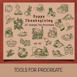 25 Procreate stamps happy thanksgiving, Procreate stamps holiday, Procreate doodle, Procreate tools, sketch stamps.