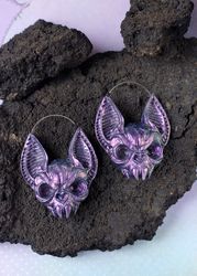 Bat earrings - Dangles for plugs at 18g-00g and more. Creepy, cute girly ear plugs, spooky jewelry