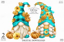 Fall gnomes clipart PNG, autumn pumpkins, cute characters, hand drawn graphics