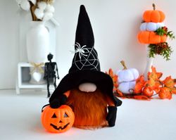 Gnome Witch with Broom and Pumpkin / Halloween Tiered Party Tray Decor