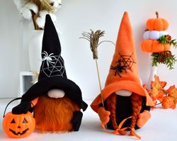 Gnome Witch Set with Broom and Pumpkin / Halloween Tiered Tray Decor
