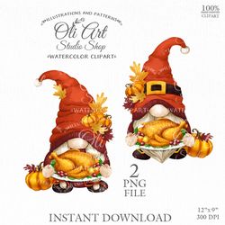 Thanksgiving Day. Turkey and gnomes clipart. Fall. Clip art png