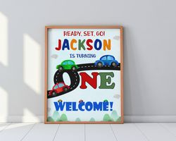 Cars welcome sign Transportation birthday sign Traffic party welcome banner Little driver poster drive by party decor