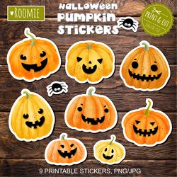 Halloween Pumpkin Stickers for Cricut, Silhouette, Printable pumpkin stickers, decals