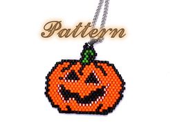 Halloween bead patterns, pdf brick stitch beaded patterns, seed beading pumpkin pendant