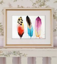 Bird feathers 7x10 inch original watercolor art painting by Anne Gorywine